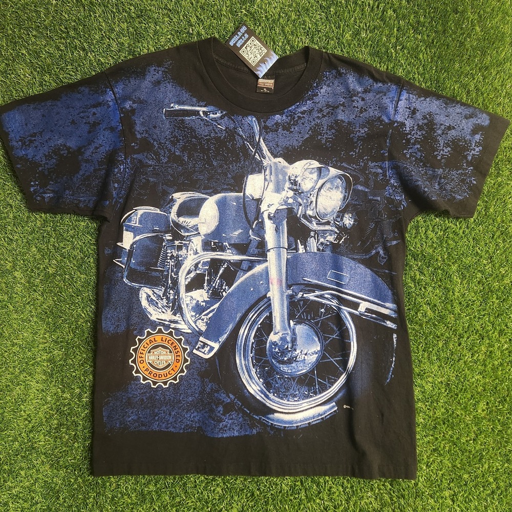 Large 90s AOP Harley Davidson Motorcyle Chopper Tee Shirt Size Xl - Picture 1 of 8